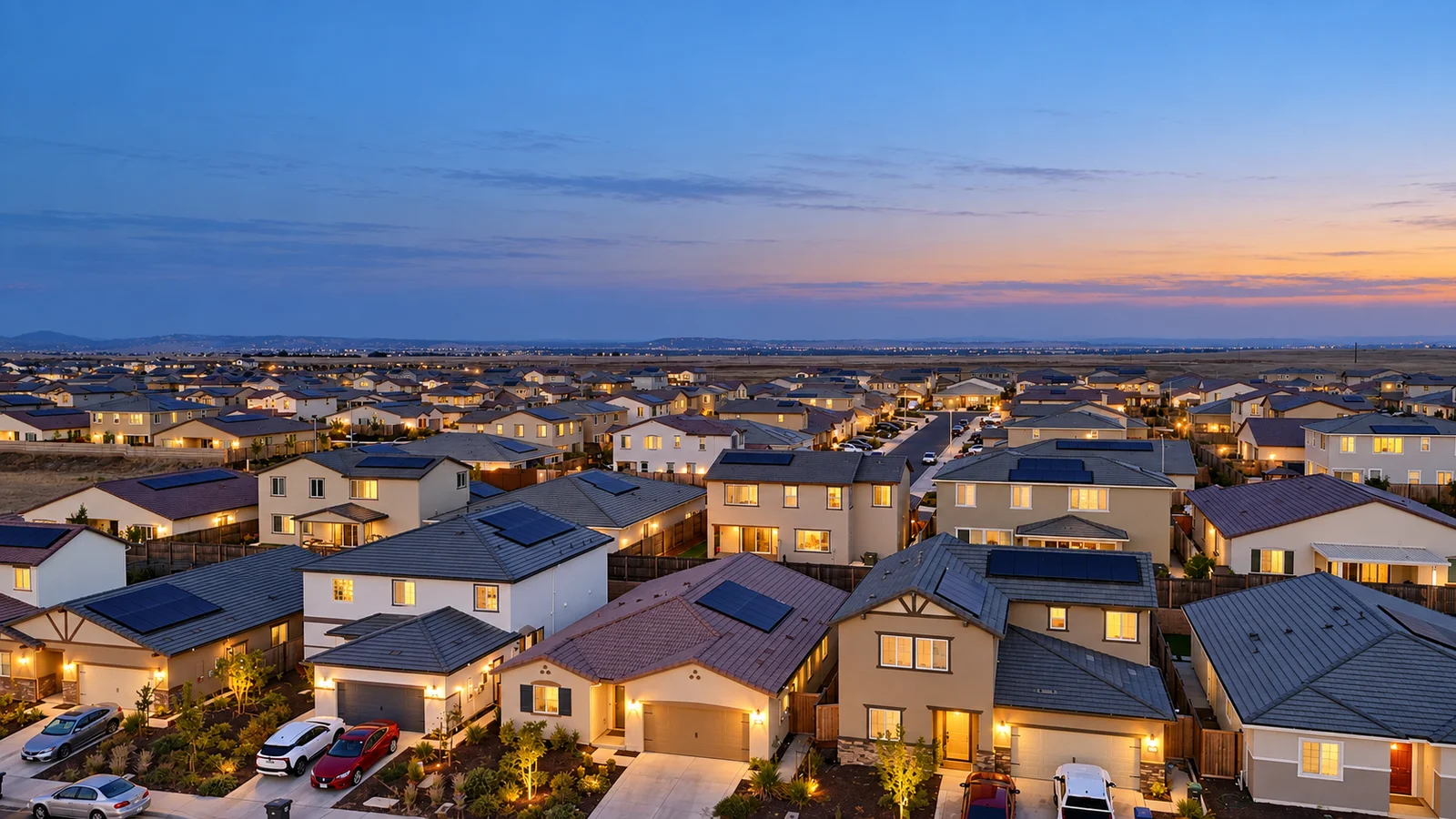 12704 Patagonian Way, Rancho Cordova — aerial twilight view (digitally altered)