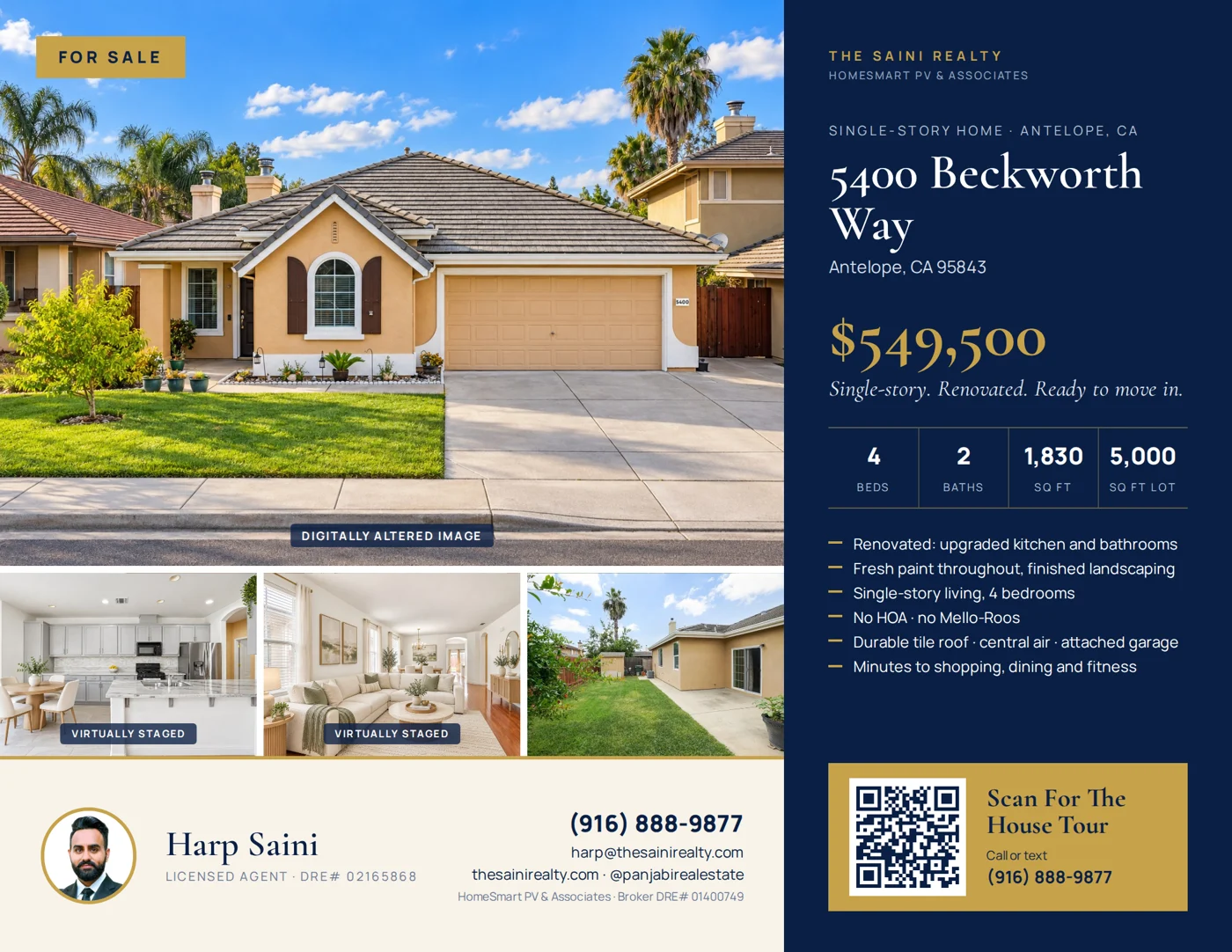 Listing flyer for 5400 Beckworth Way, Antelope
